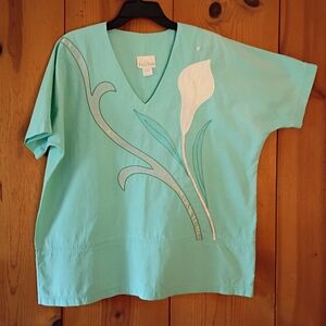 Vintage Palm Club Dolman Sleeve Top With Floral Applique Detail